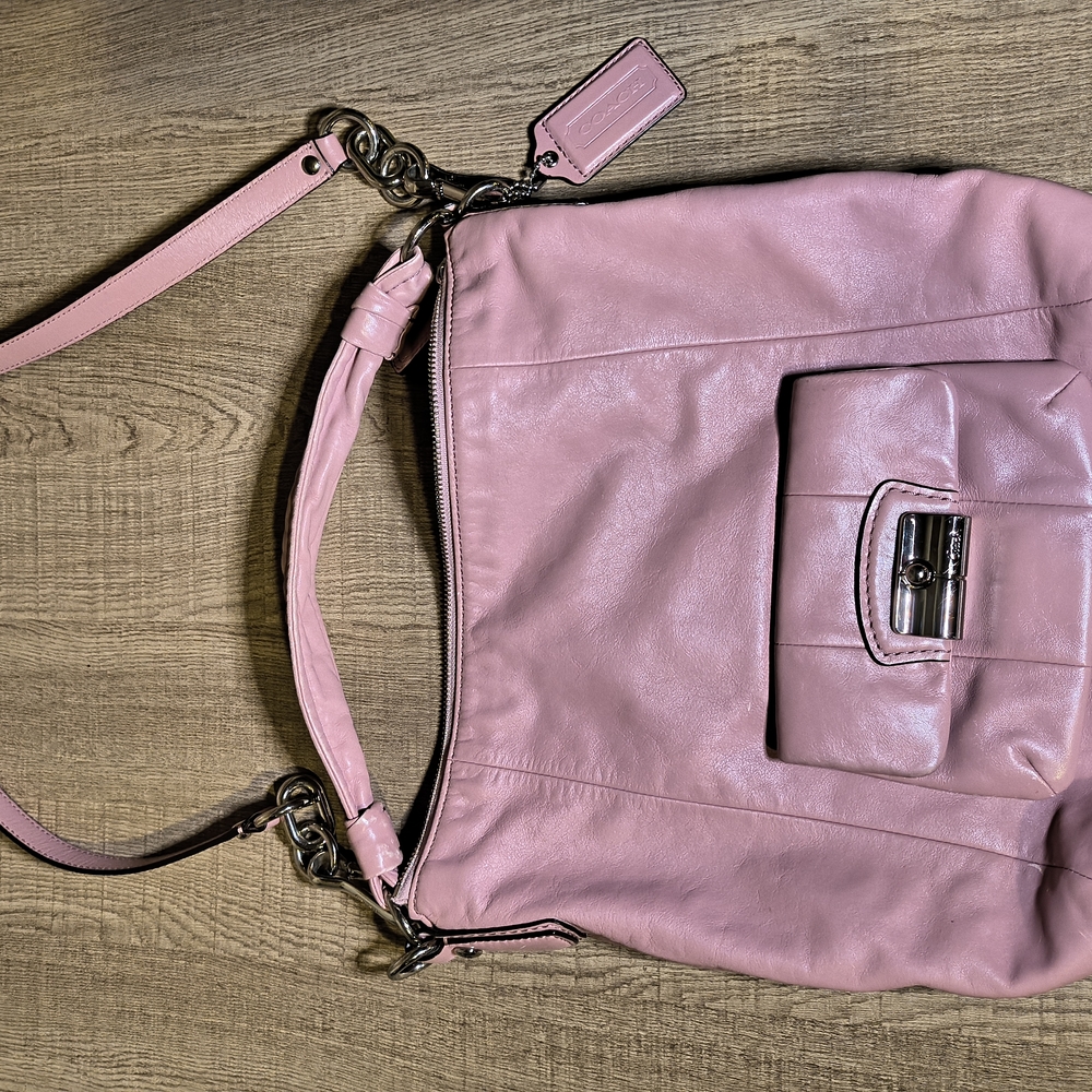 Pink Coach Leather 2-way Shoulder Bag with Silver Hardware
